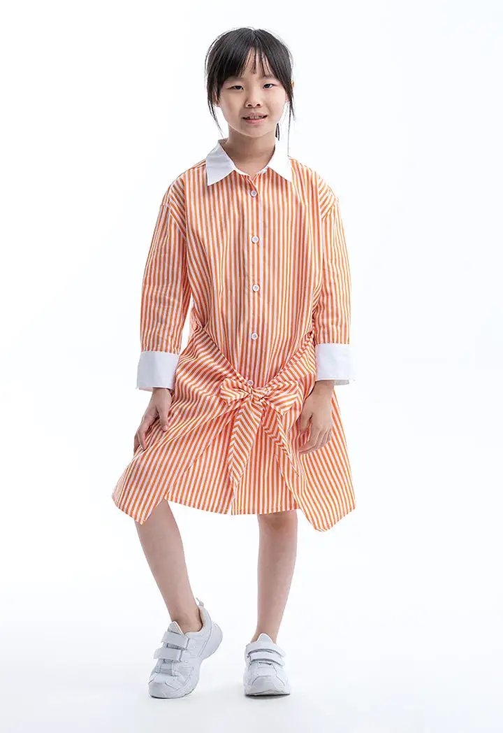 Striped Sleeved Collared Wrap Shirt Dress