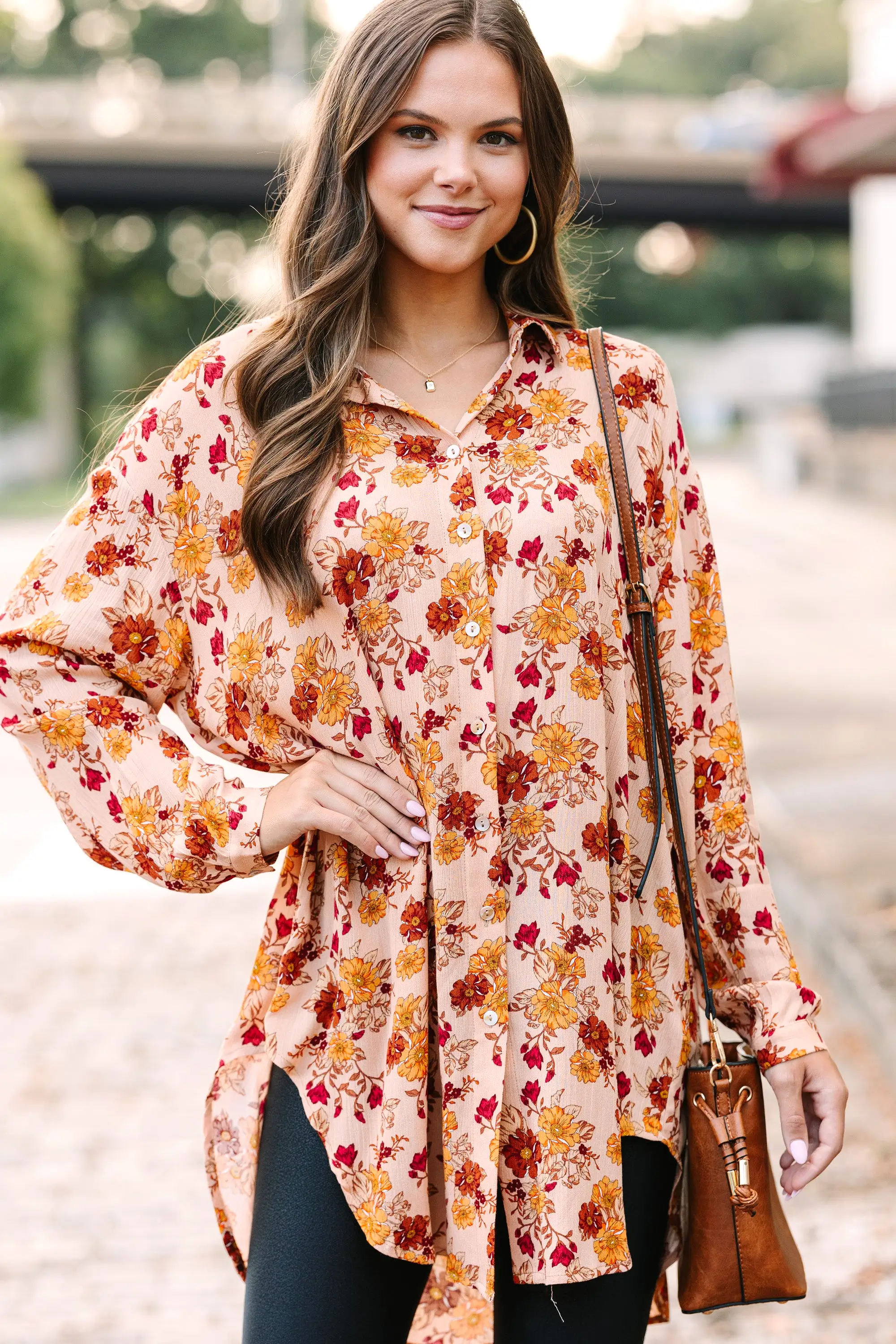 Taking Care Of You Peach Pink Floral Tunic