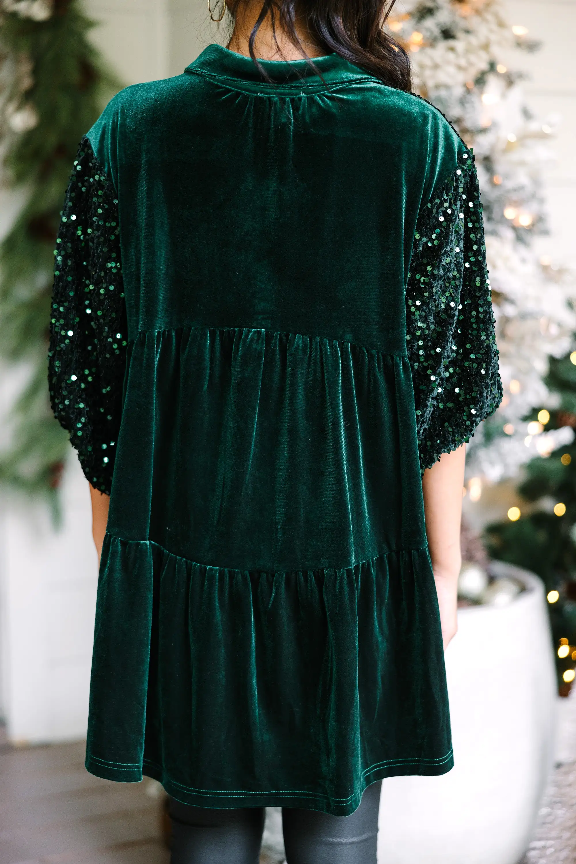 Talk It Out Hunter Green Velvet Tunic