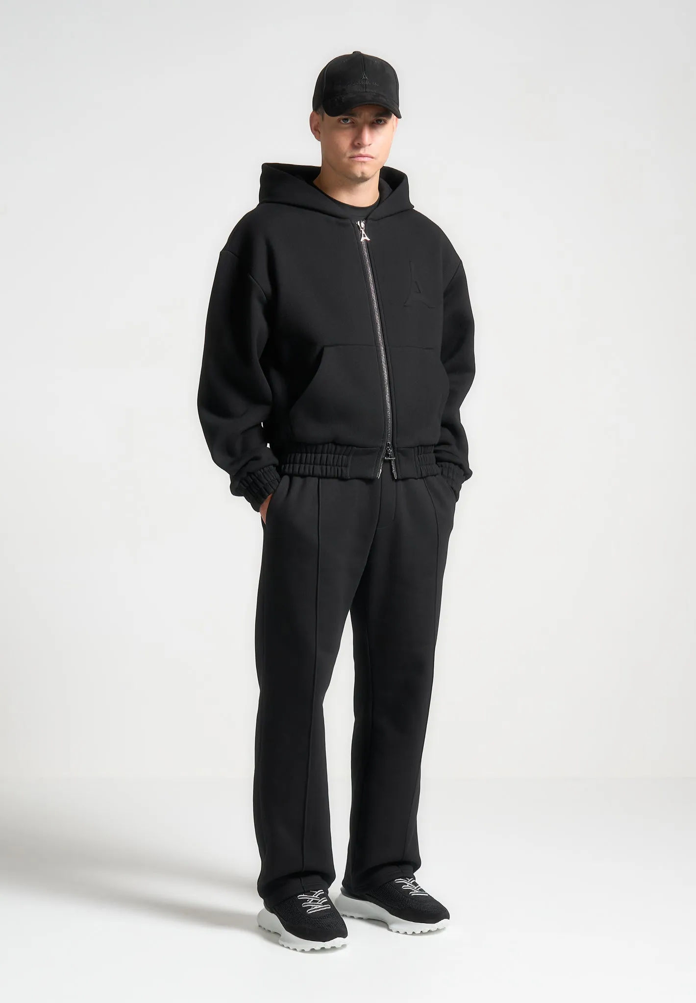 ternel Eiffel Embossed Zip Hoodie - Black