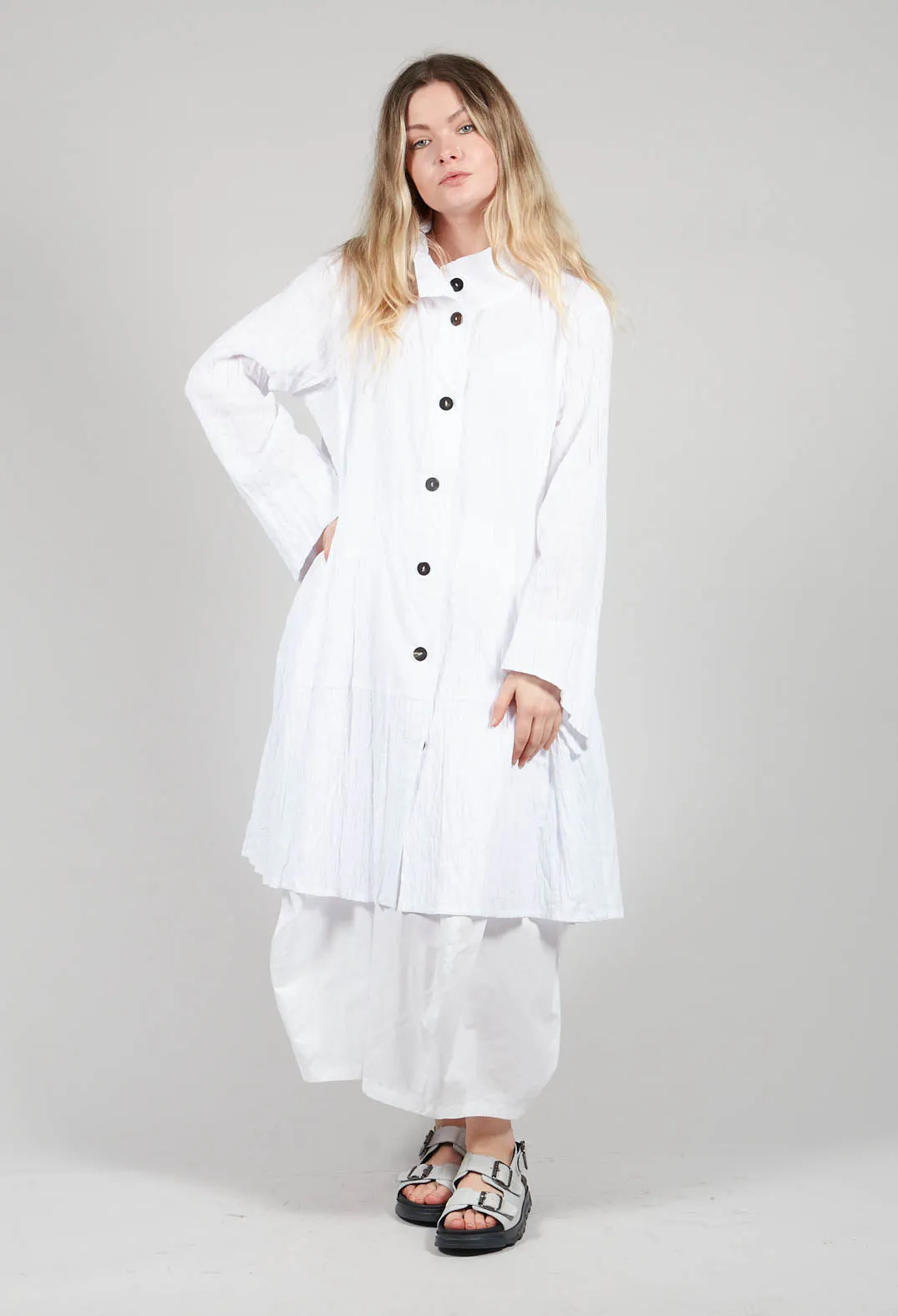 Textured Shirt Dress in White