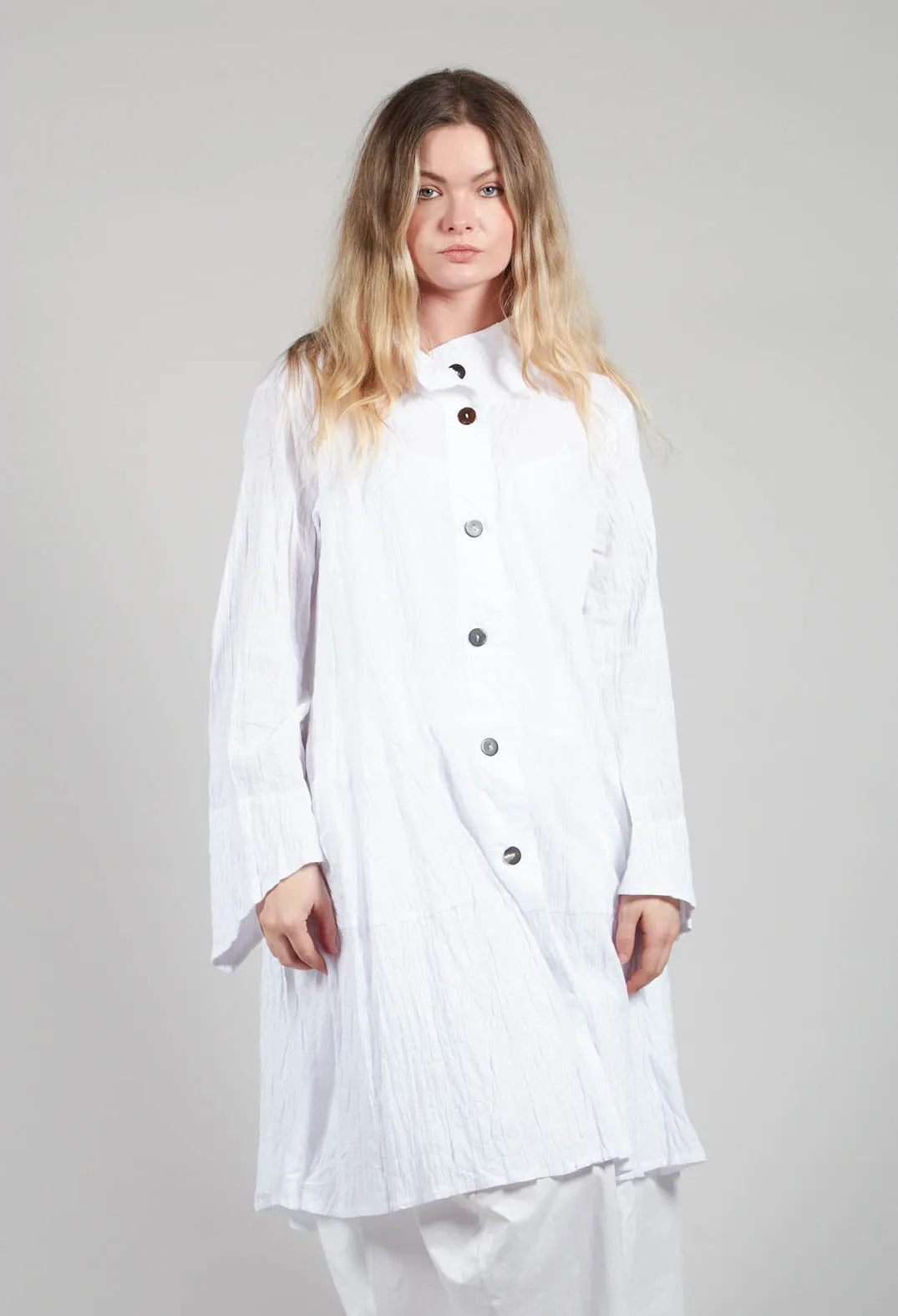 Textured Shirt Dress in White