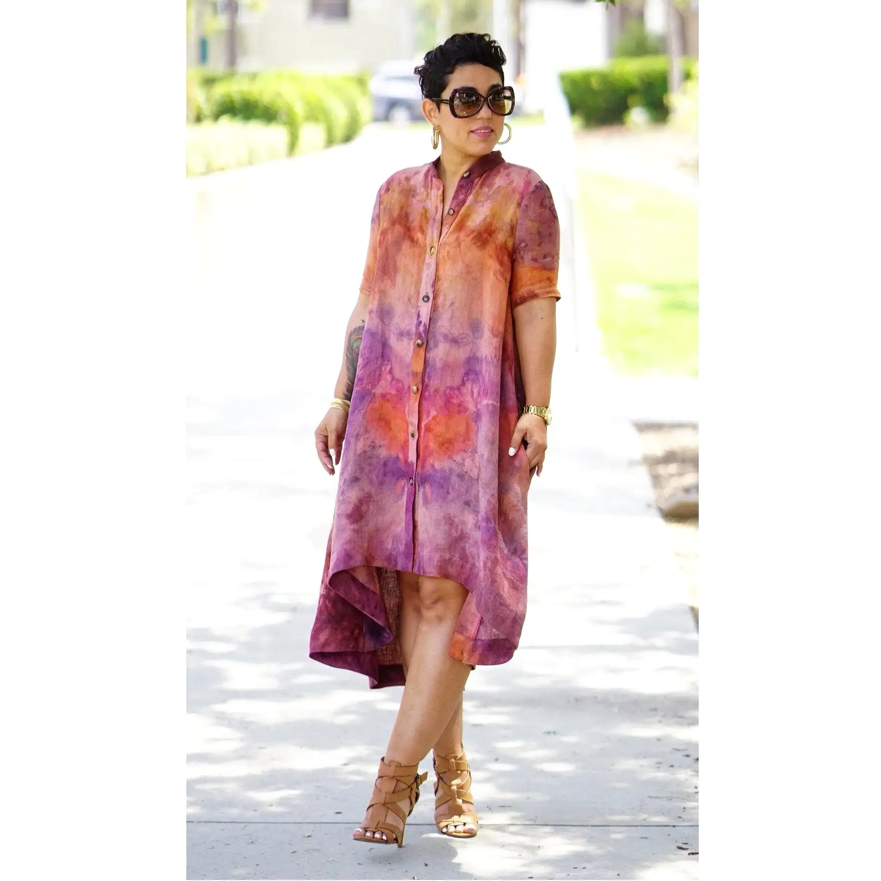 Tie Dye High-Low Shirt Dress