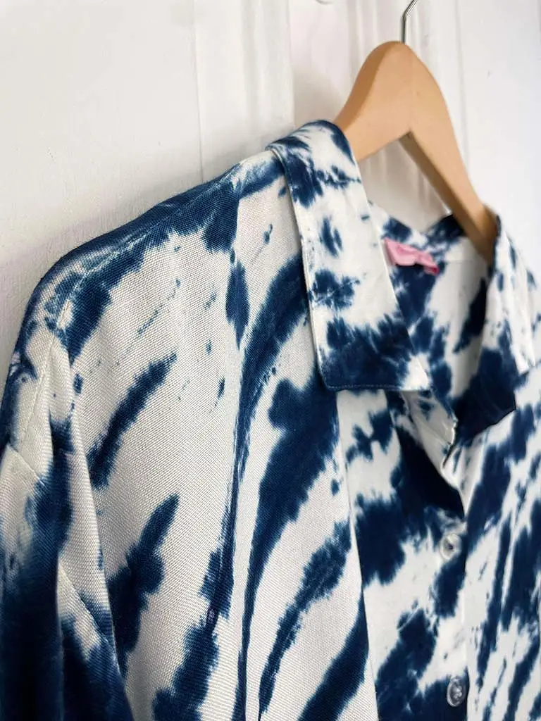 Tie Dye Shirt Dress - Navy