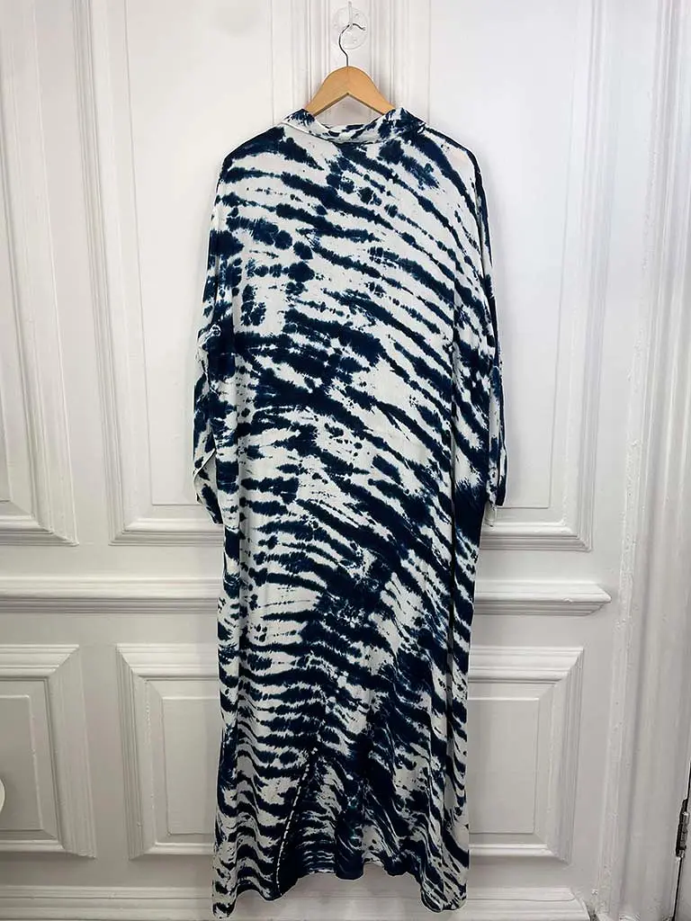 Tie Dye Shirt Dress - Navy