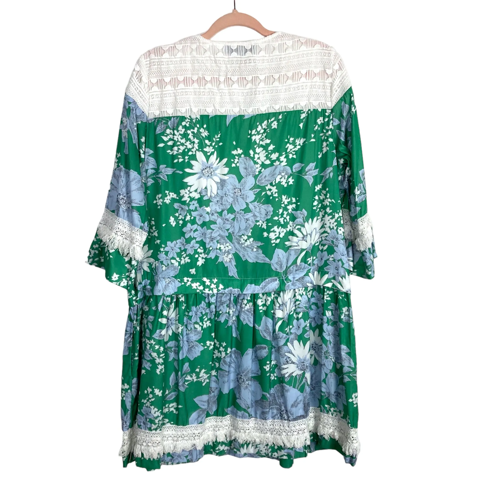 Tuckernuck Green Floral Dress with Crochet Lace Trim- Size XL