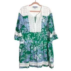 Tuckernuck Green Floral Dress with Crochet Lace Trim- Size XL