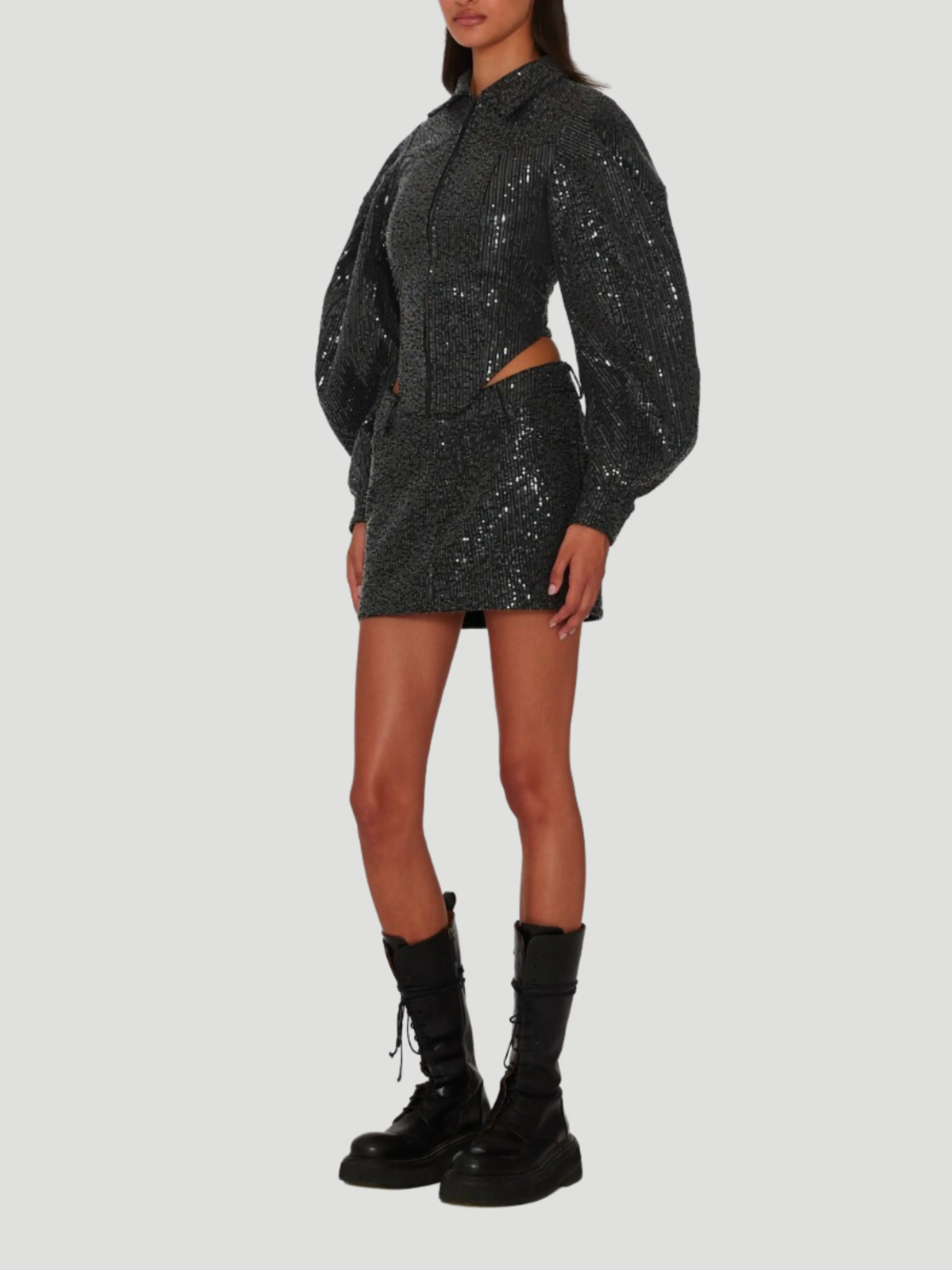 Twill Sequin Mini Skirt