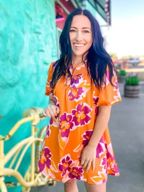 Umgee Retro Floral Dress in Orange