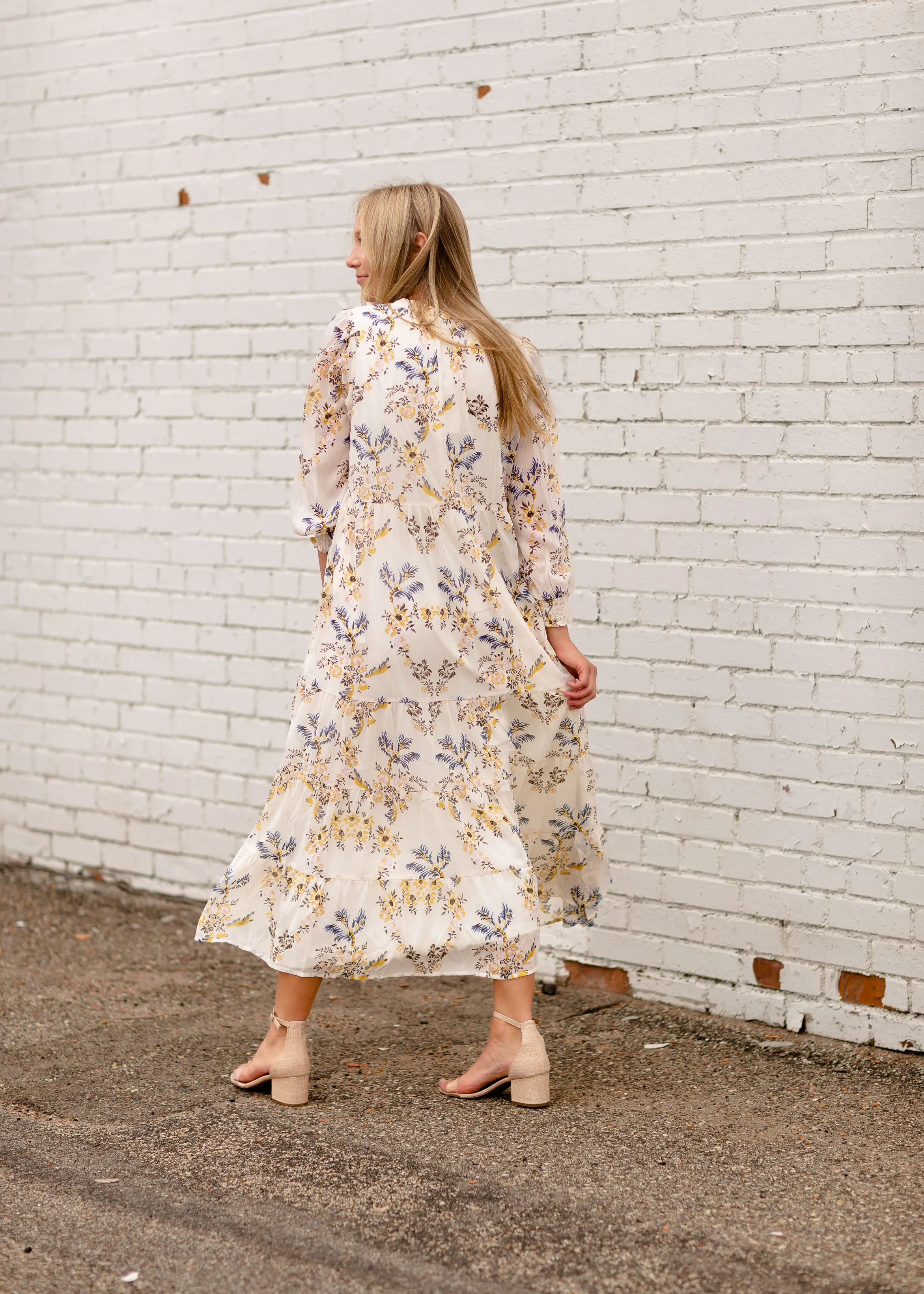 V-Neck Long Sleeve Floral Dress