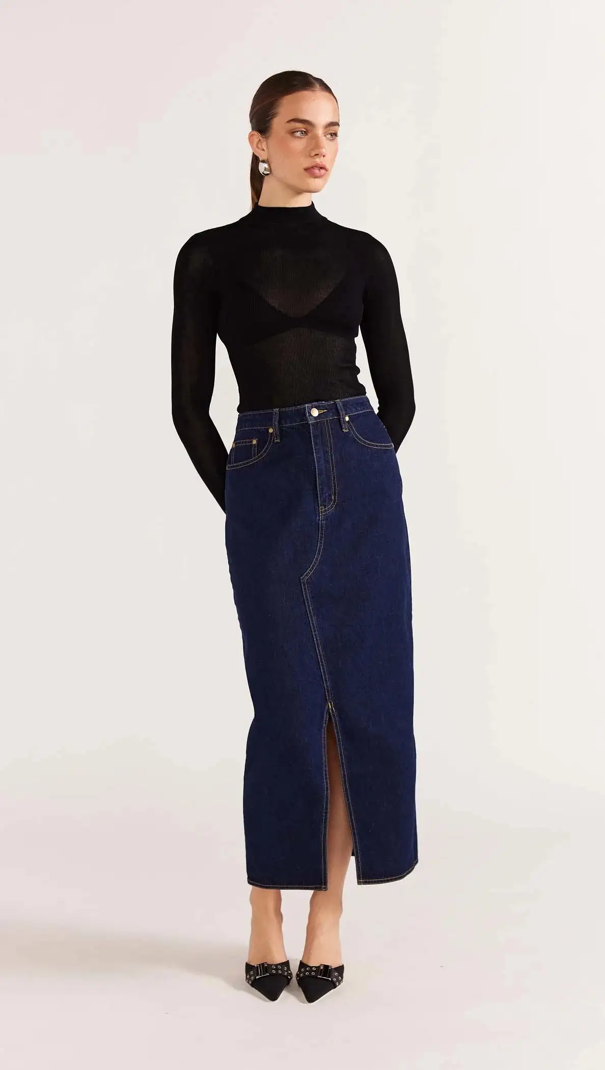 Vara Denim Midi Skirt - Indigo