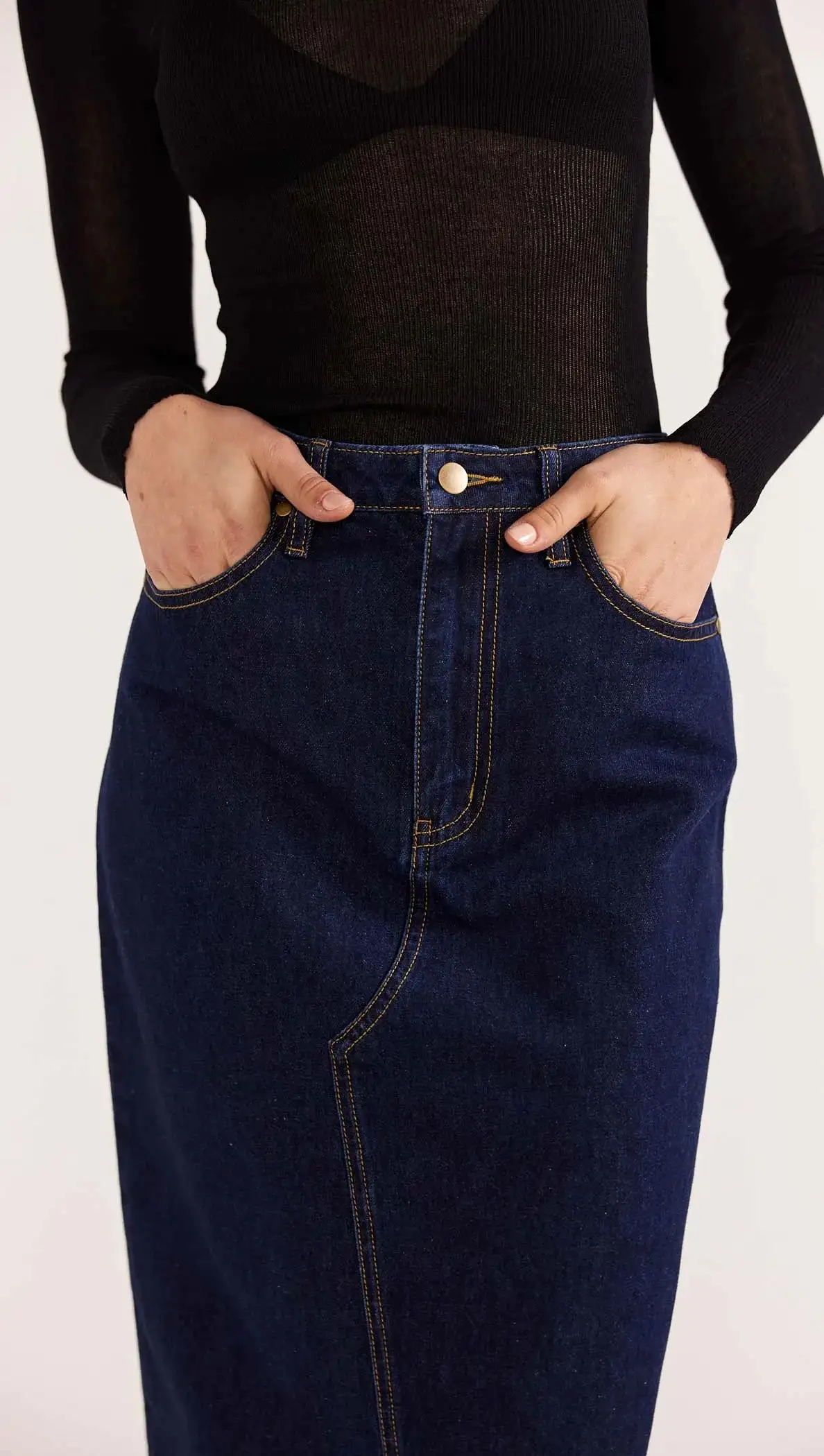 Vara Denim Midi Skirt - Indigo