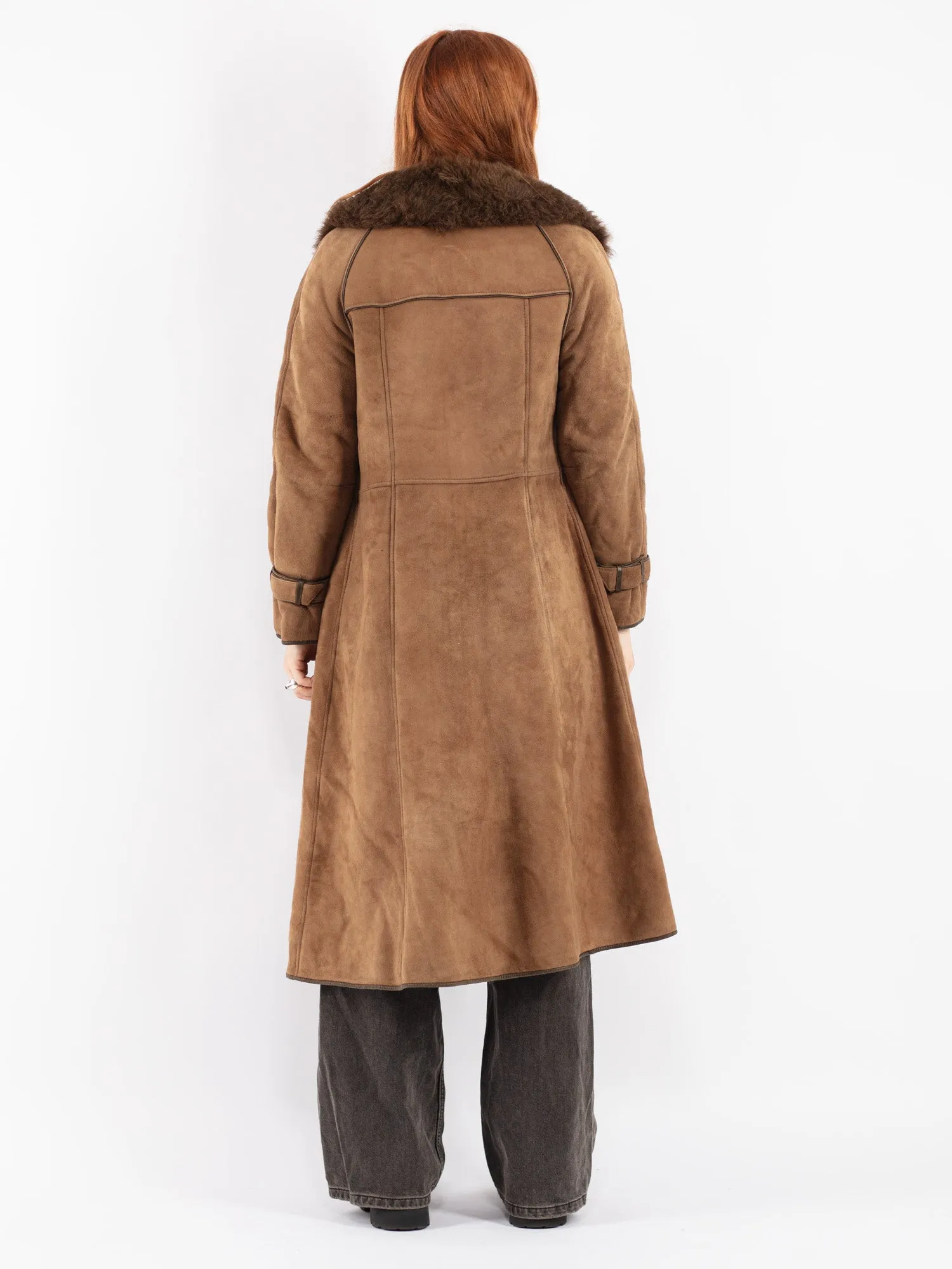 Vintage 70's Women Sheepskin Long Coat in Brown