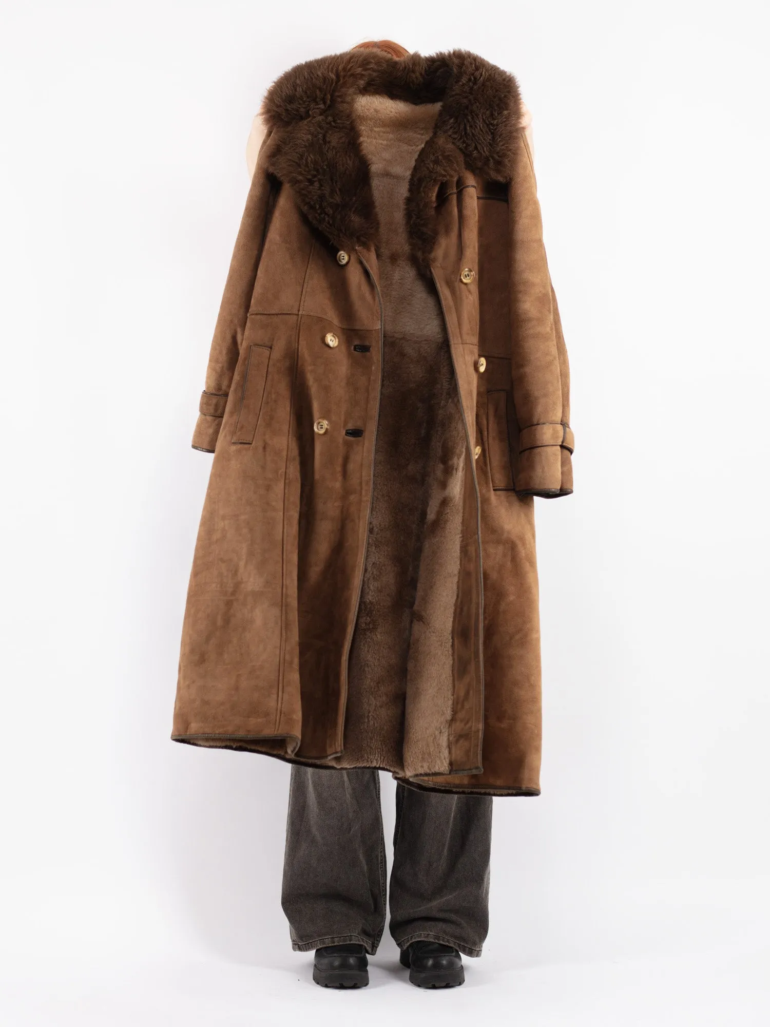 Vintage 70's Women Sheepskin Long Coat in Brown