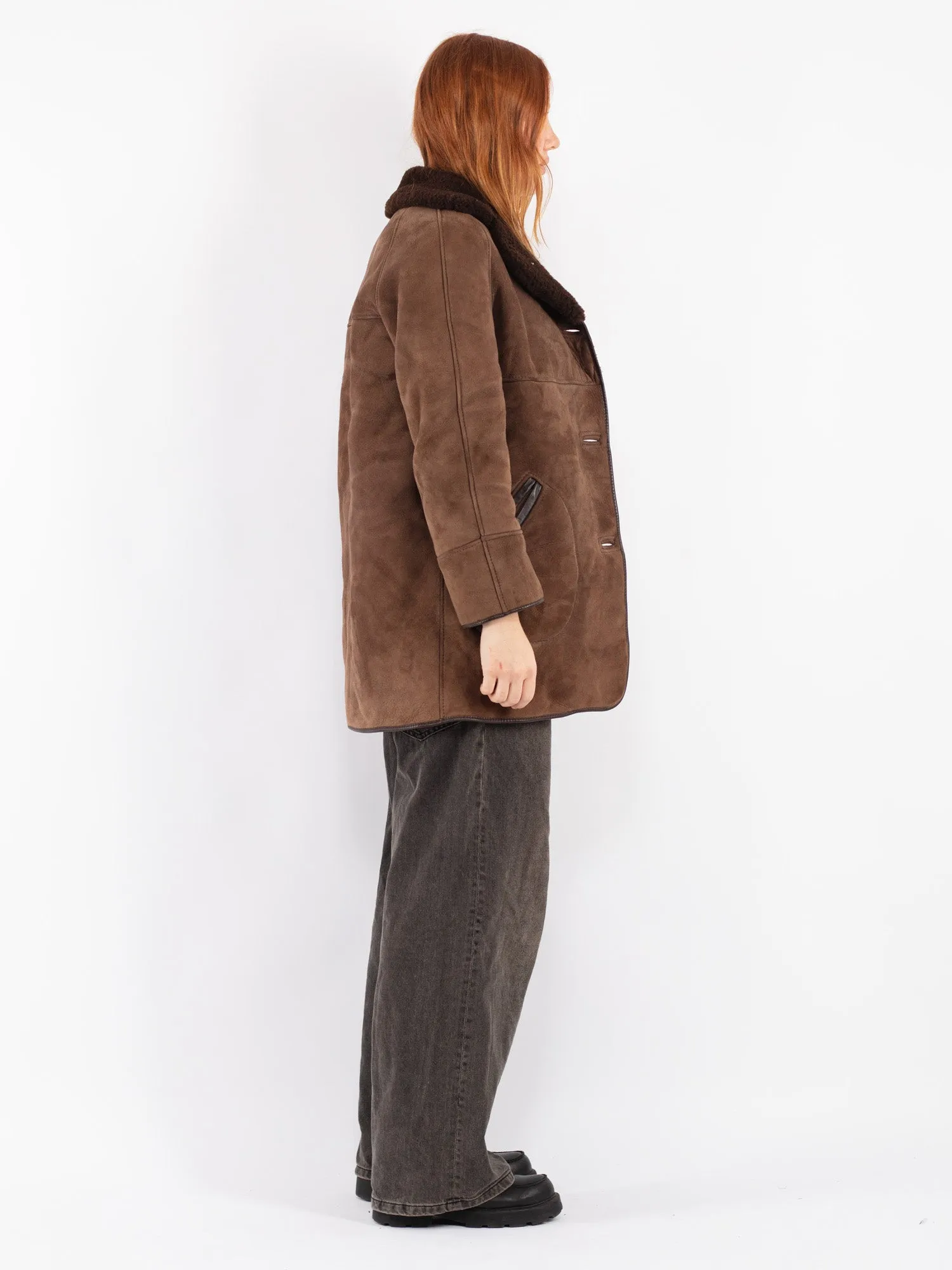 Vintage 70's Women Sheepskin Shearling Coat in Brown