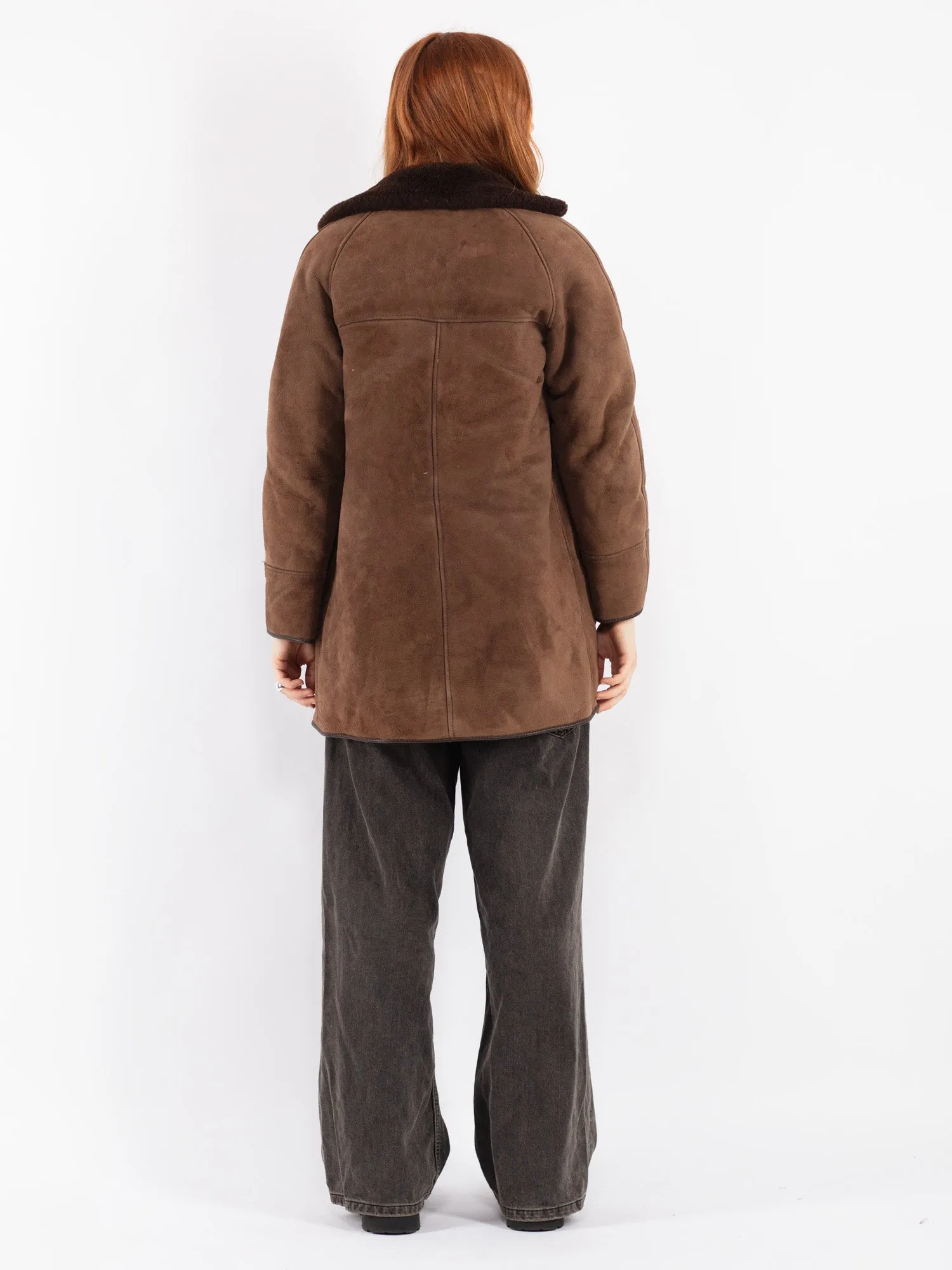 Vintage 70's Women Sheepskin Shearling Coat in Brown