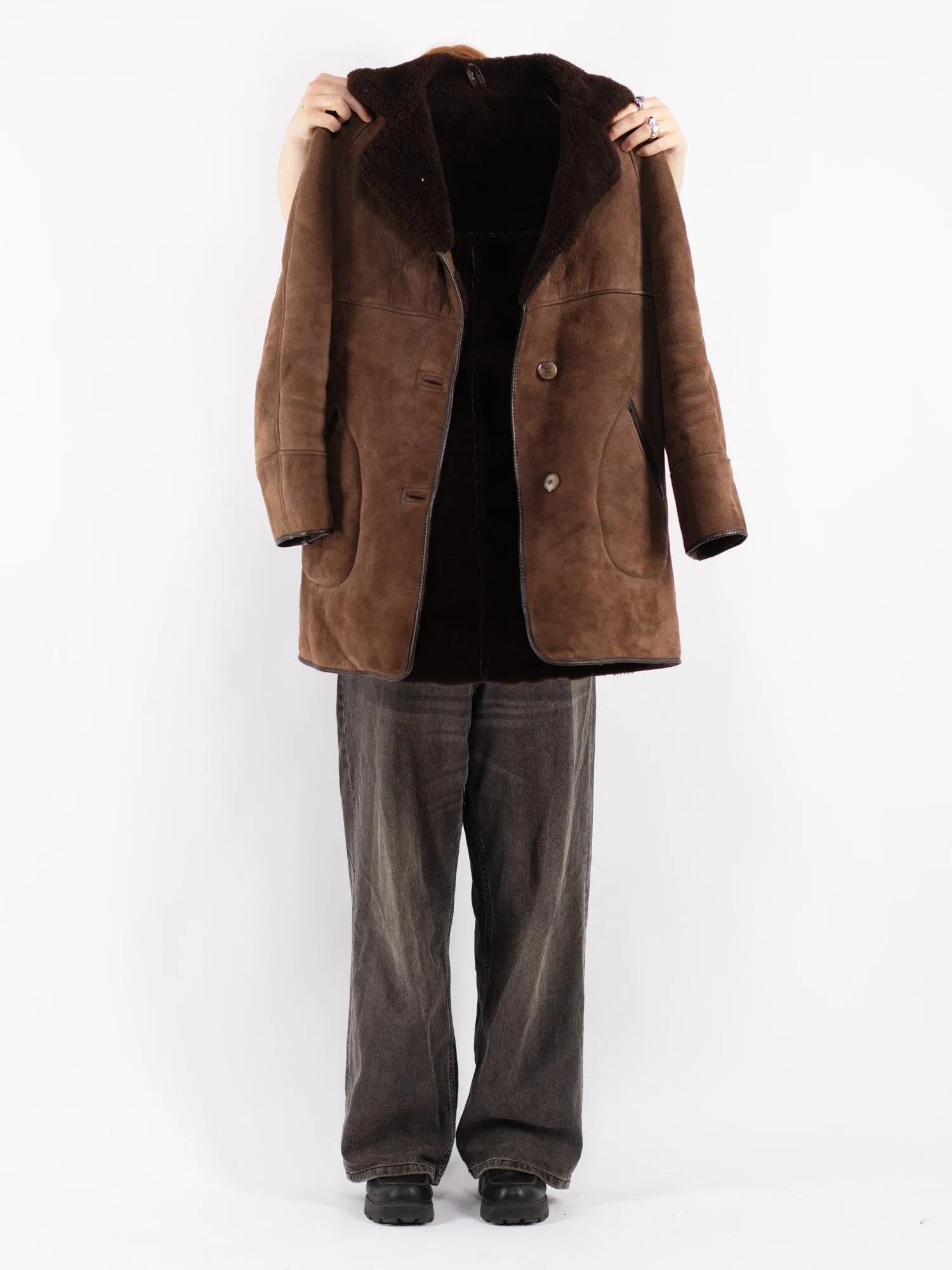 Vintage 70's Women Sheepskin Shearling Coat in Brown