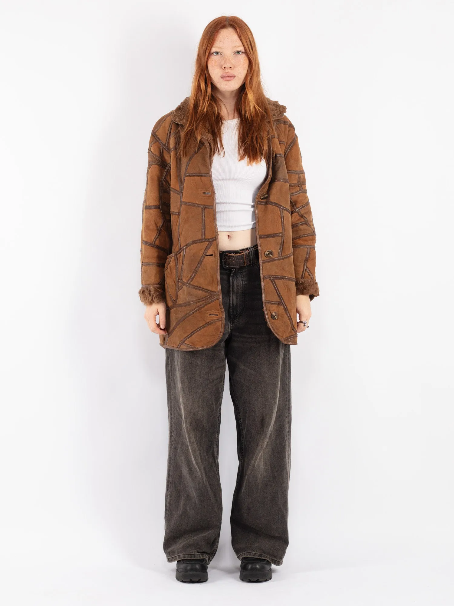 Vintage 80's Women Sheepskin Coat in Brown