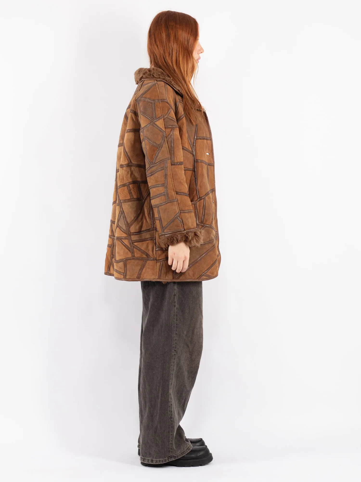 Vintage 80's Women Sheepskin Coat in Brown