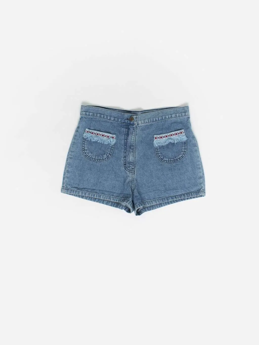 Vintage denim shorts with embroidered front pockets – Medium