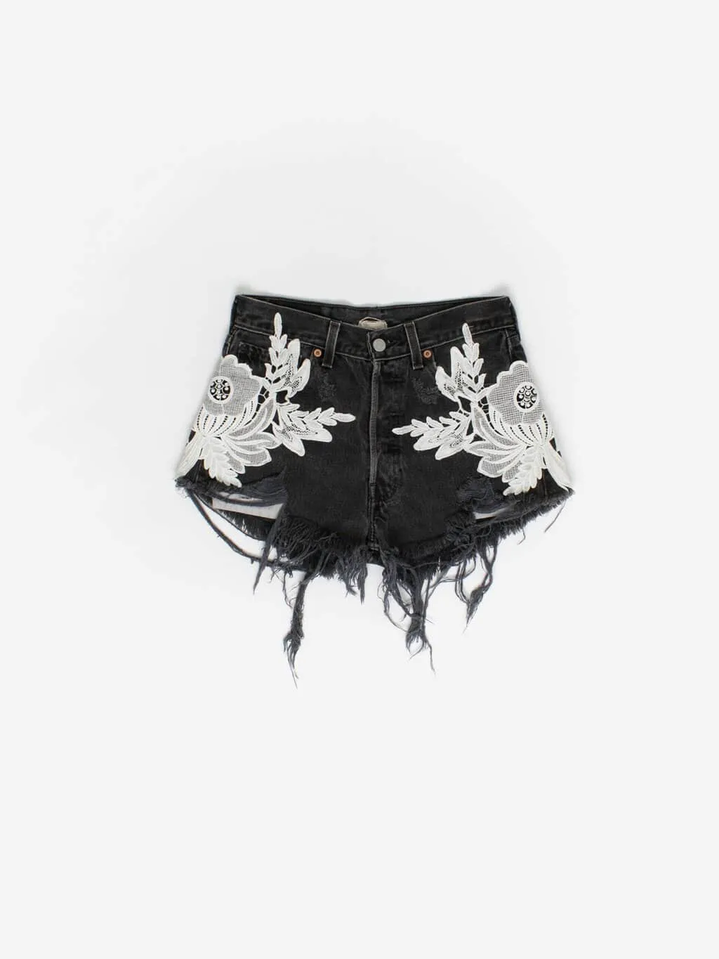 Vintage Levis cut off shorts with floral lace pattern – Small