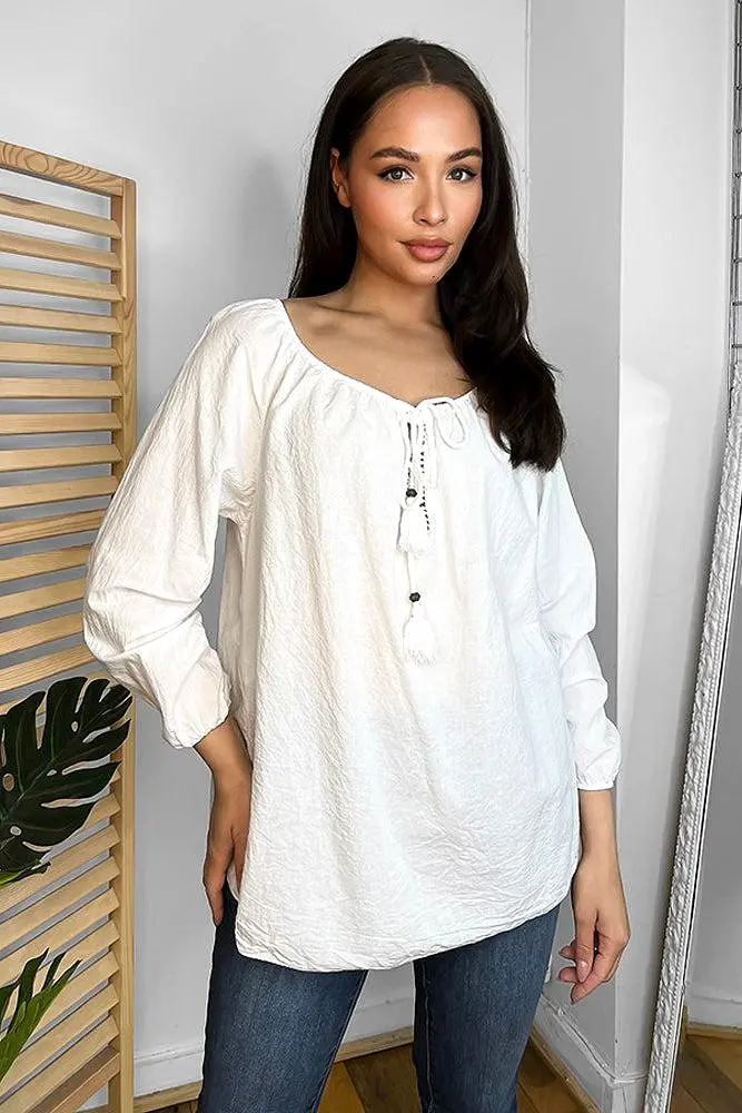 White Cotton Tassel Ties Tunic