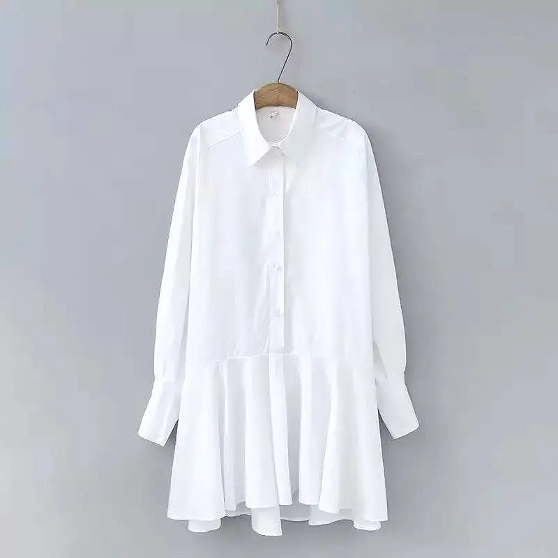 White Loose Fit Shirt Dress