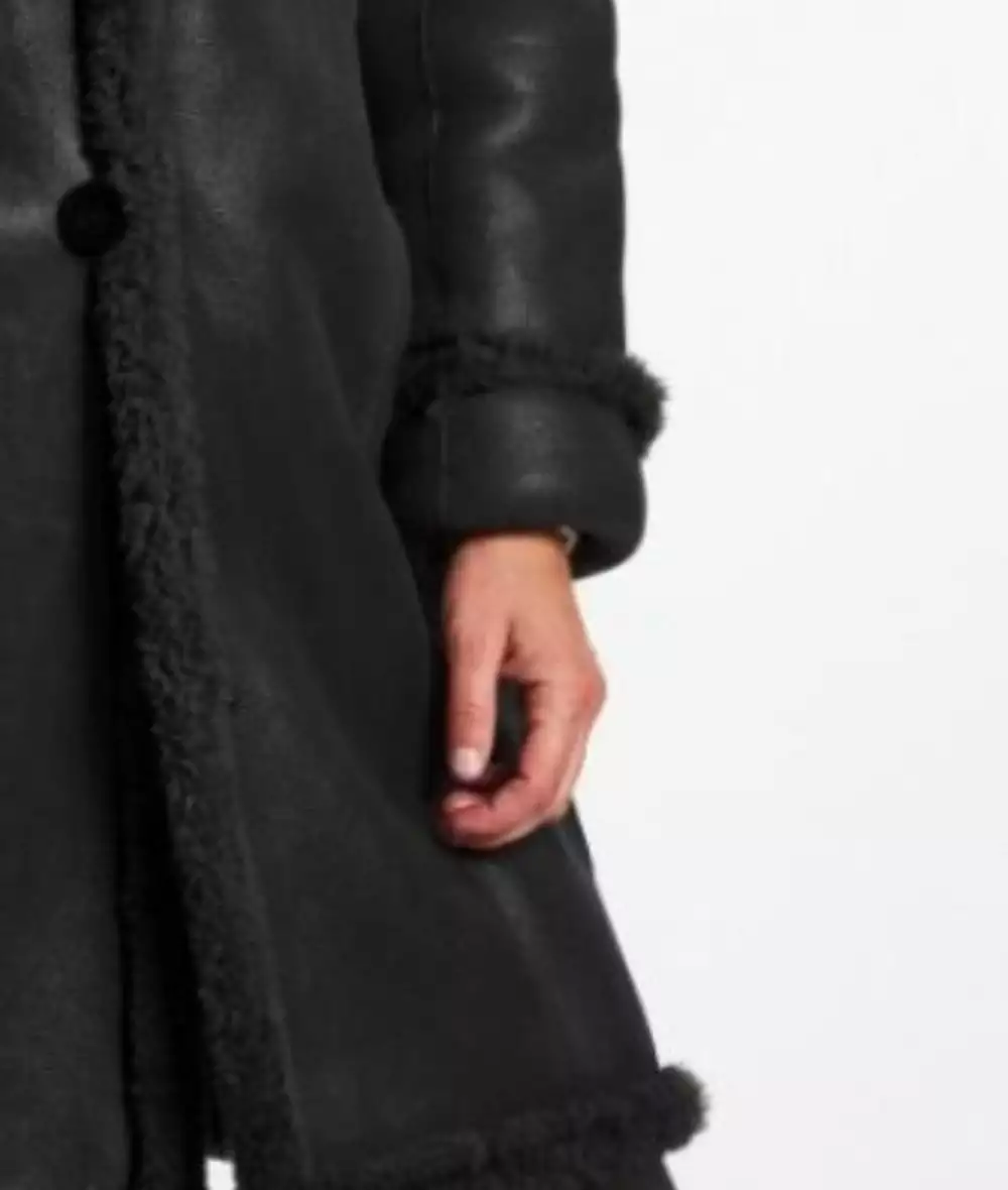 Women's Black Leather Shearling Coat - Premium Winter Coat