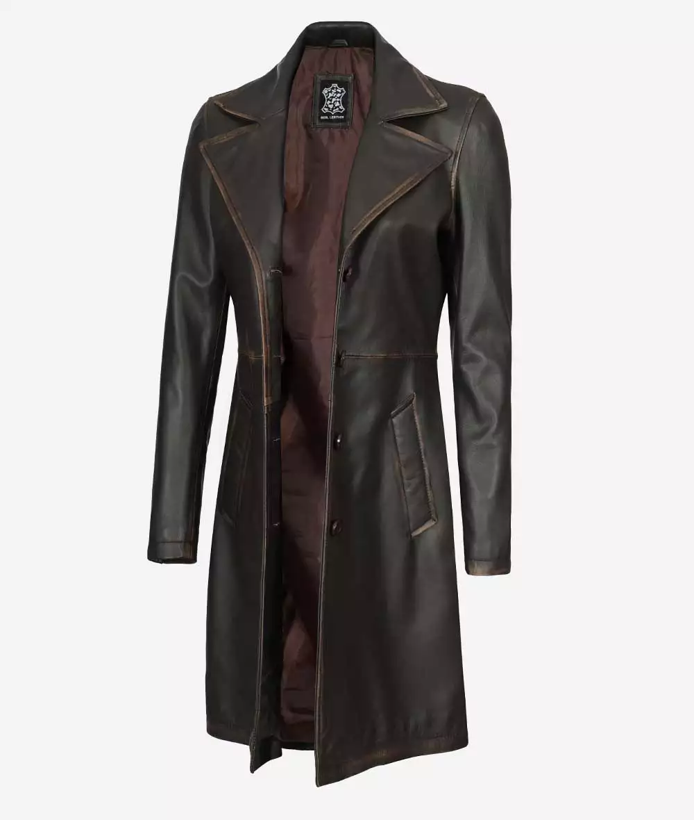 Women's Dark Brown 3/4 Length Leather Coat