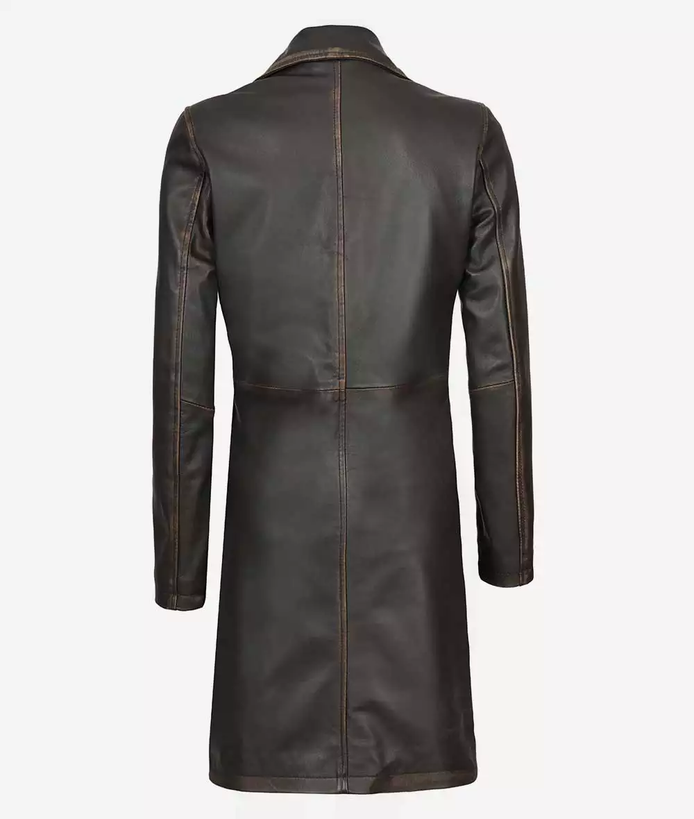 Women's Dark Brown 3/4 Length Leather Coat