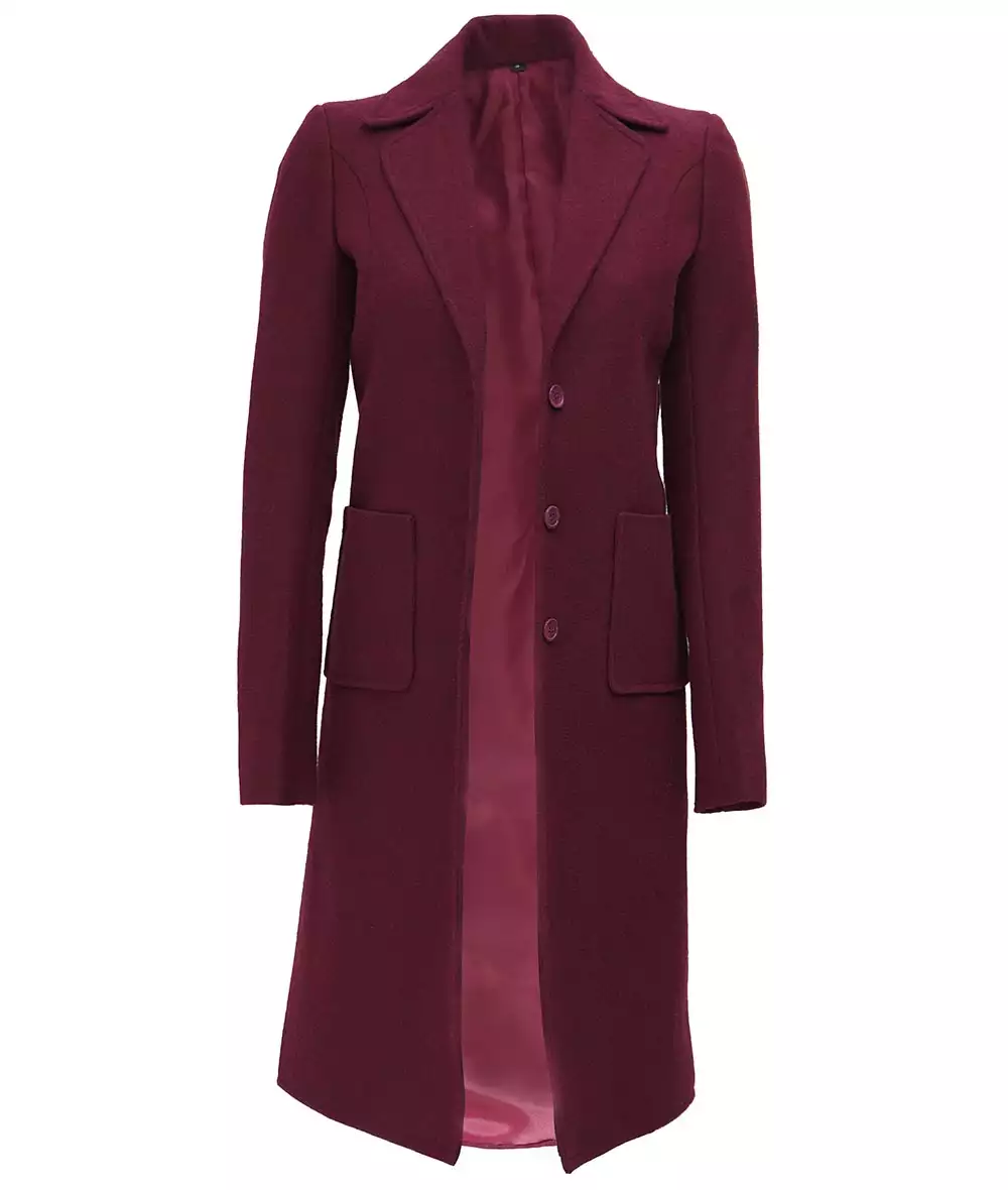 Women's Maroon Long Wool Coat - Winter Coat