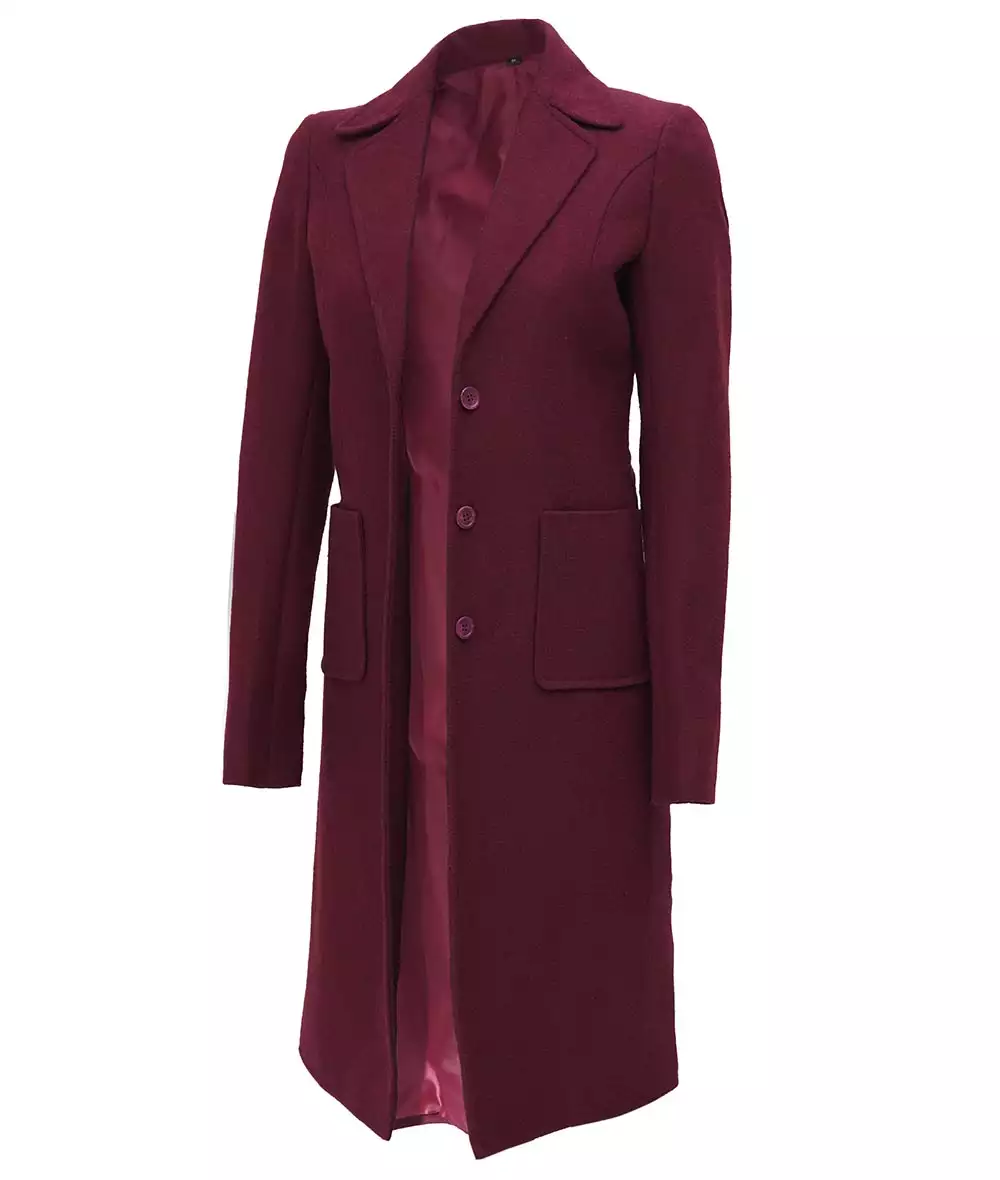 Women's Maroon Long Wool Coat - Winter Coat