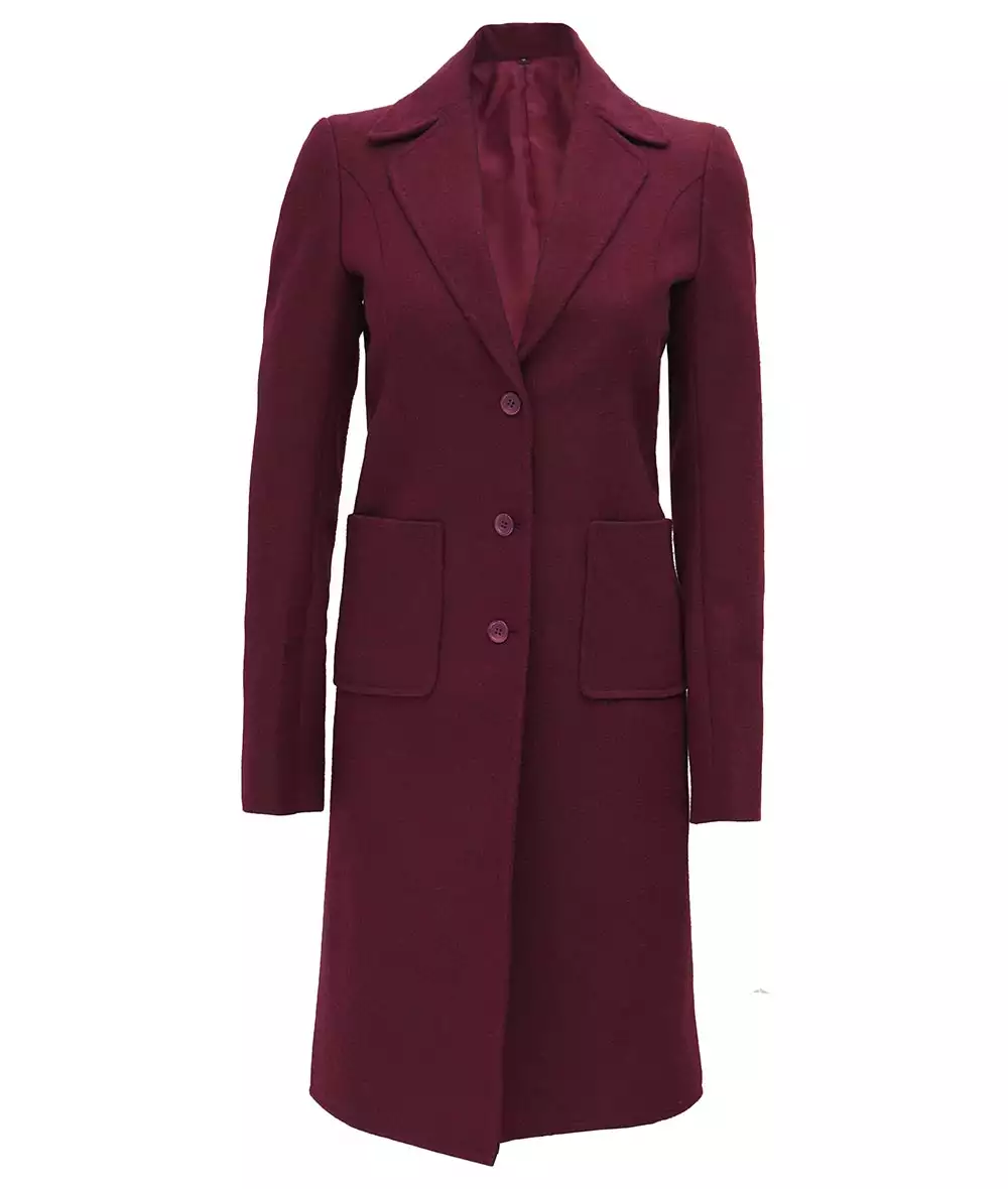 Women's Maroon Long Wool Coat - Winter Coat