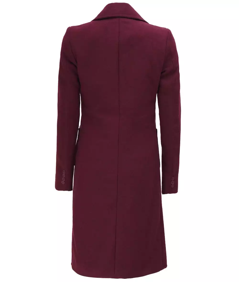 Women's Maroon Long Wool Coat - Winter Coat