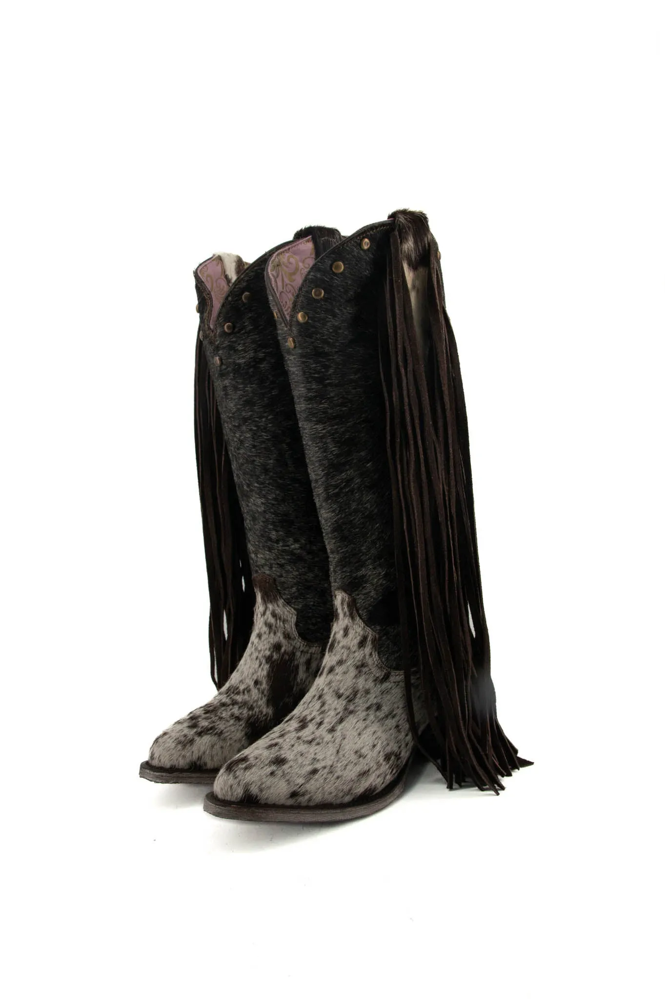 Women’s Midi Semi Oval Cowhide Fringe Cowgirl Boot Size 8 Box N1