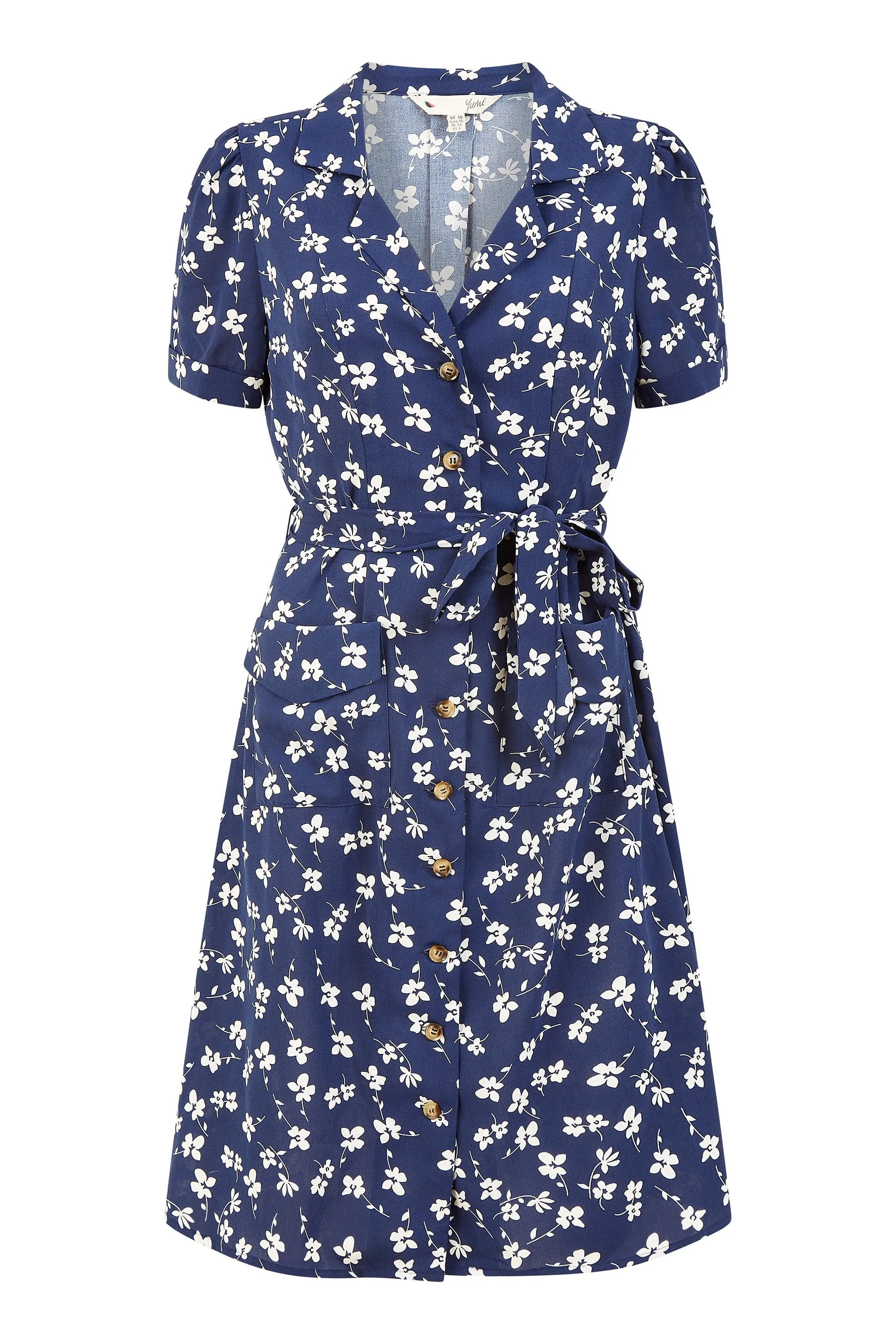 Yumi Navy Daisy Print Retro Shirt Dress