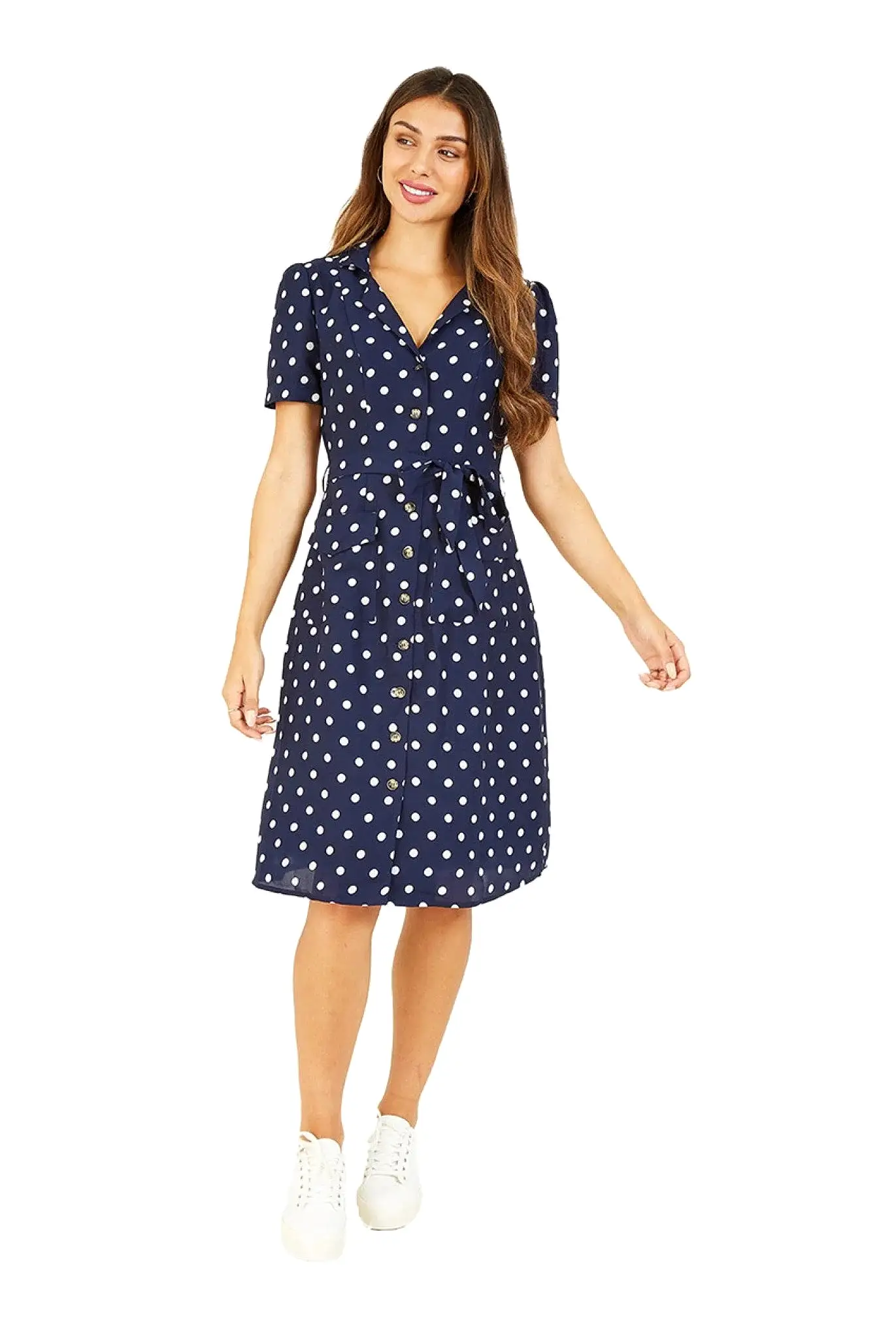 Yumi Navy Spot Retro Shirt Dress