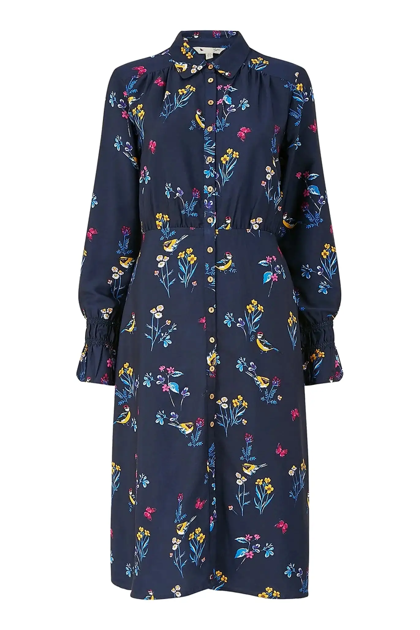 Yumi Recycled Navy Bird Print Shirt Dress