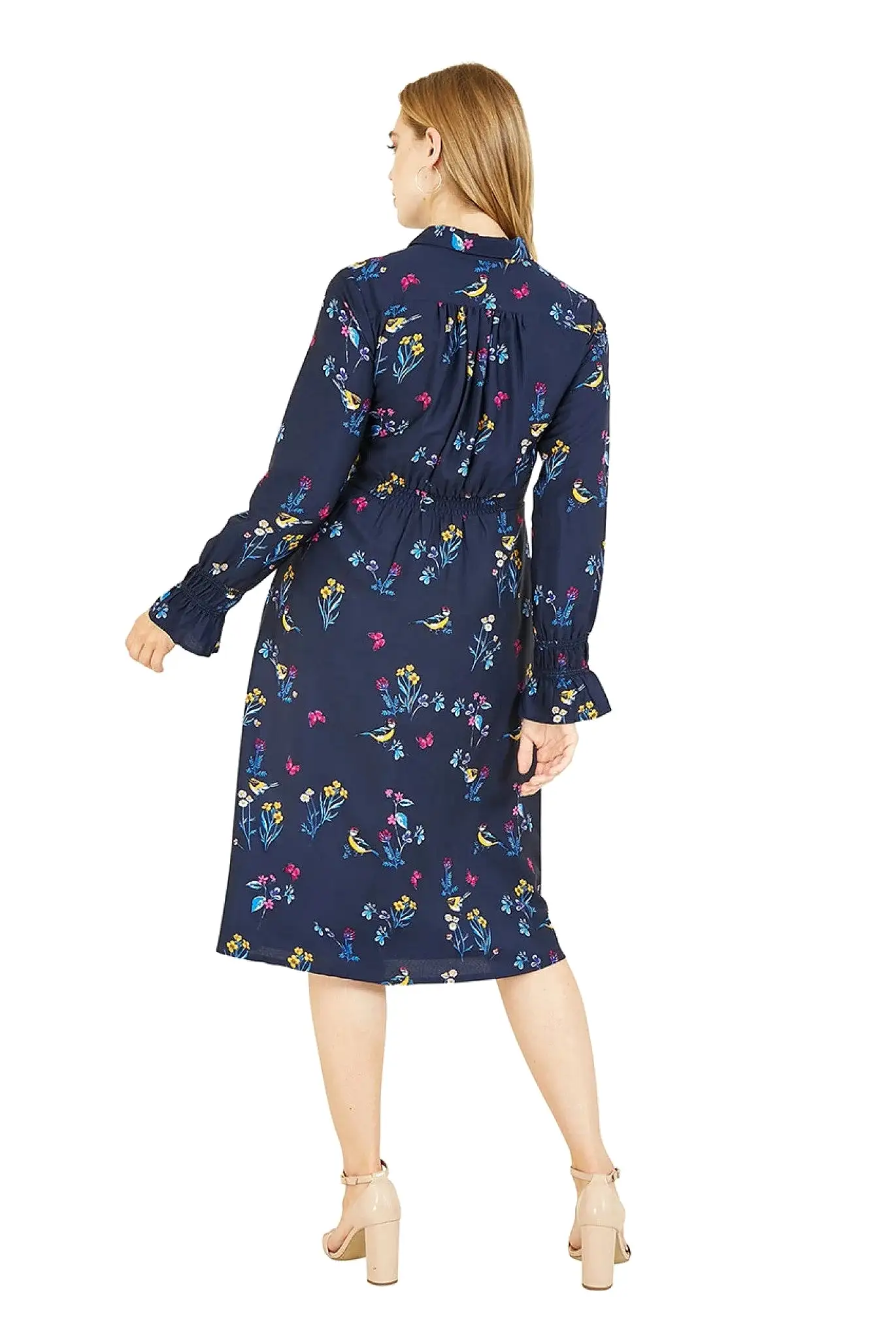 Yumi Recycled Navy Bird Print Shirt Dress